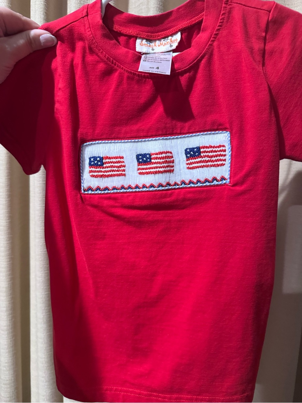 Smock Monkey Flag smocked shirt- 4t
